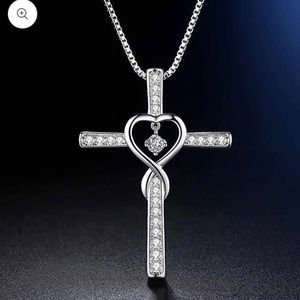 Silver Zirconia Heart Cross Necklace